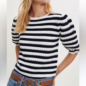 Maje Crochet Effect Striped Sweater Top NWOT